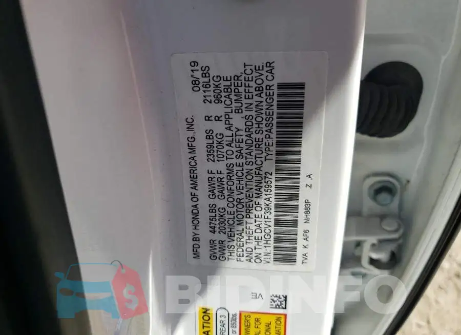 1HGCV1F39KA159572 Photo# 12
