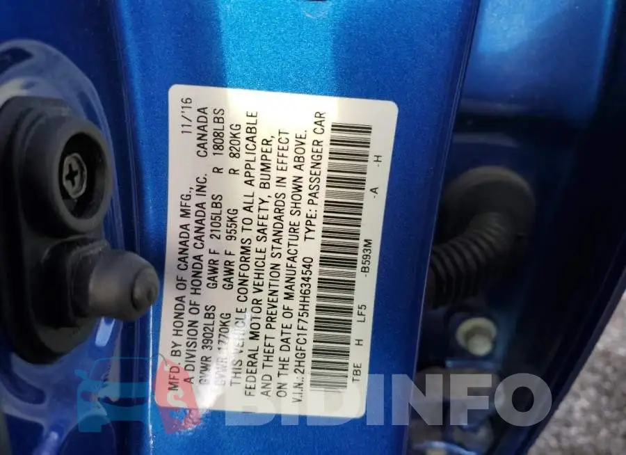 2HGFC1F75HH634540 Photo# 12