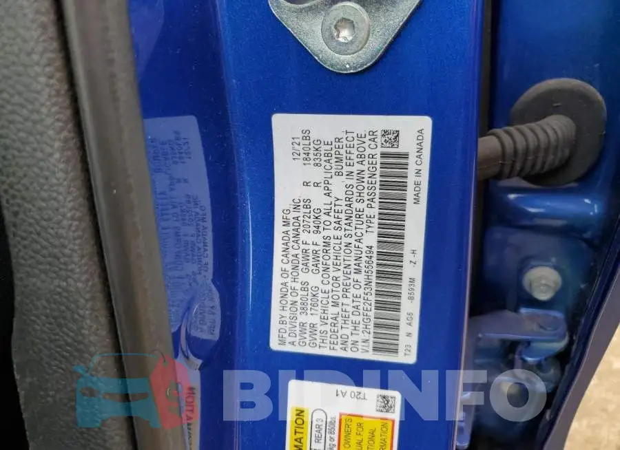 2HGFE2F53NH556494 Photo# 12