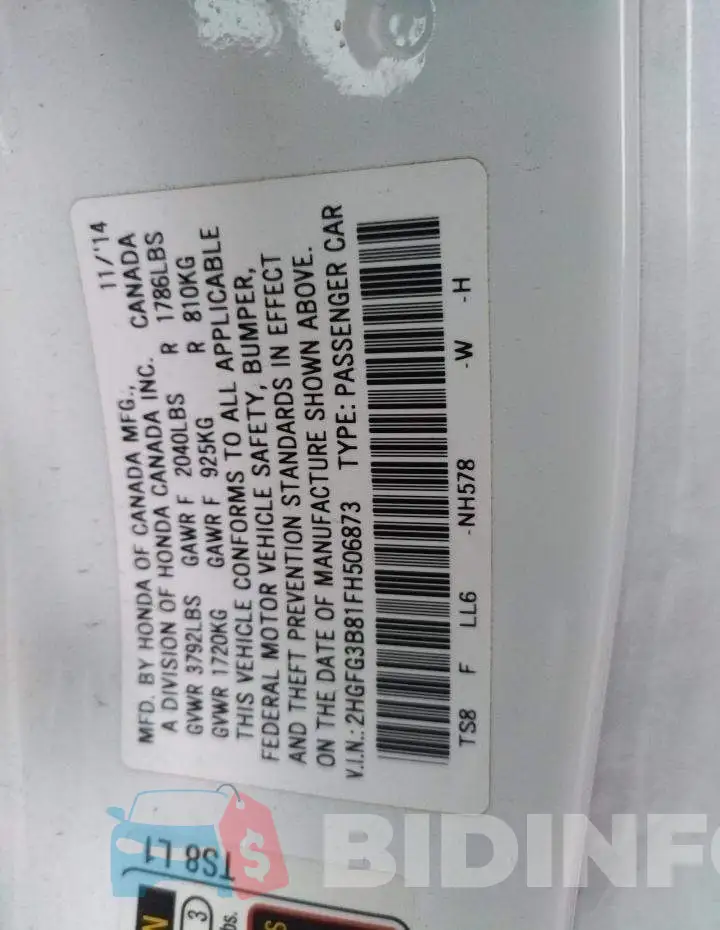 2HGFG3B81FH506873 Photo# 13