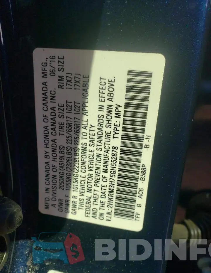 2HKRM3H75GH552878 Photo# 13
