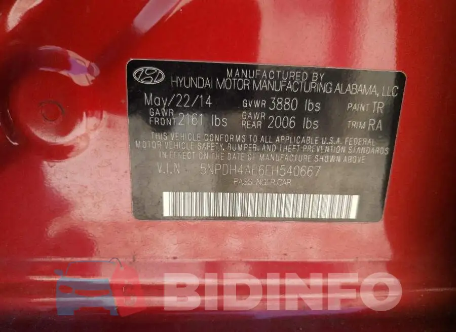 5NPDH4AE6EH540667 Photo# 10