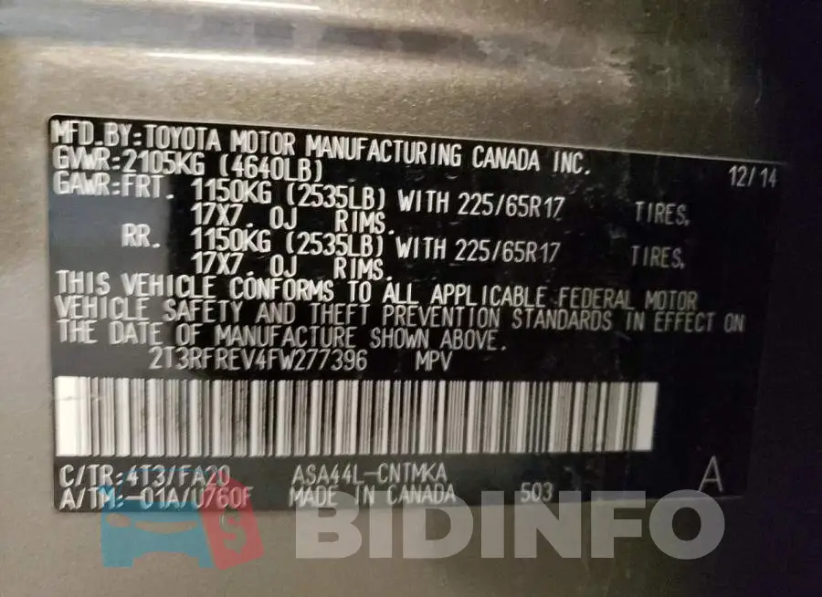 2T3RFREV4FW277396 Photo# 14