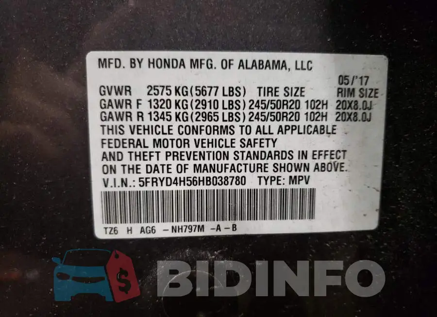 5FRYD4H56HB038780 Photo# 13