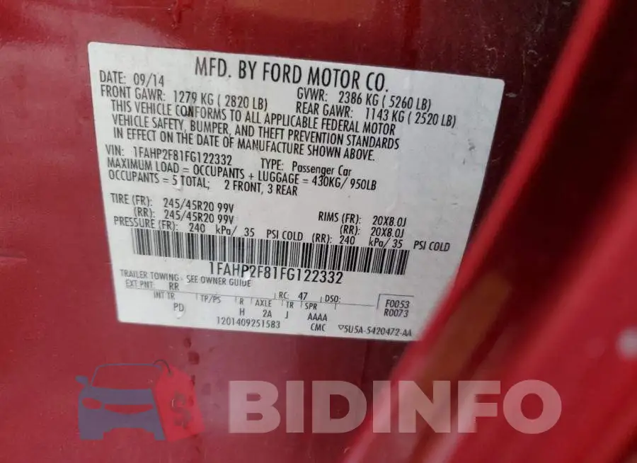 1FAHP2F81FG122332 Photo# 12