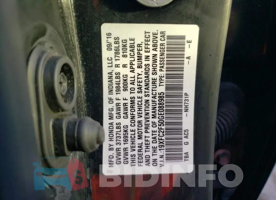 19XFC2F50GE088985 Photo# 12