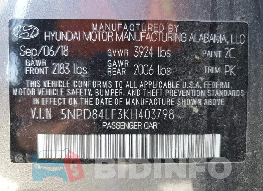 5NPD84LF3KH403798 Photo# 12