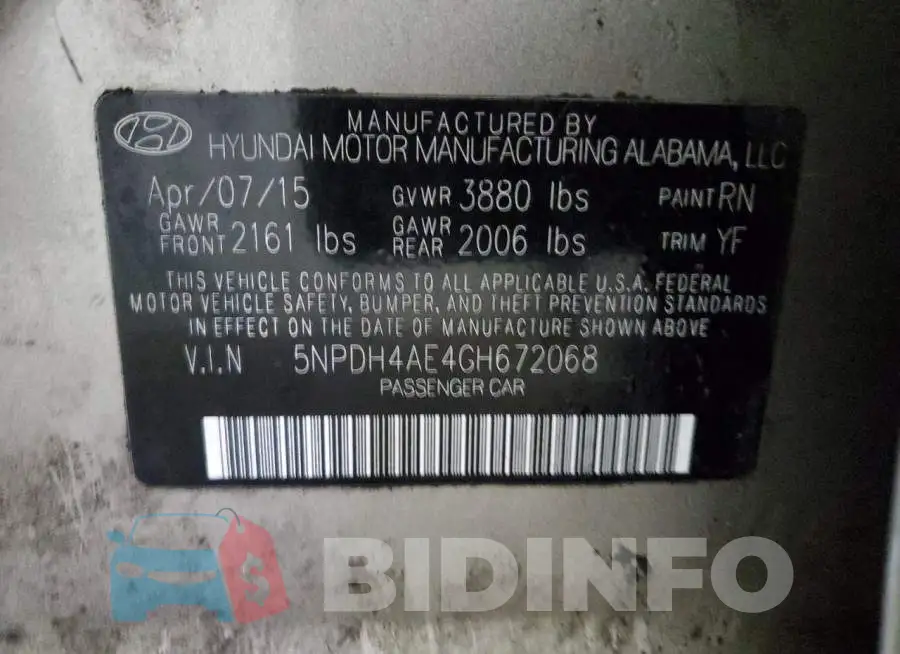 5NPDH4AE4GH672068 Photo# 12