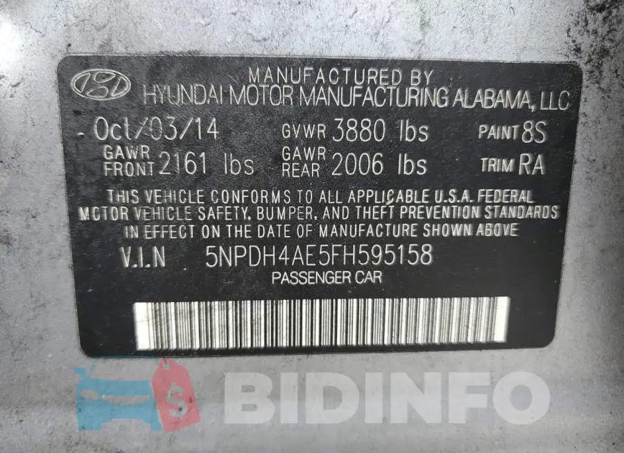 5NPDH4AE5FH595158 Photo# 13