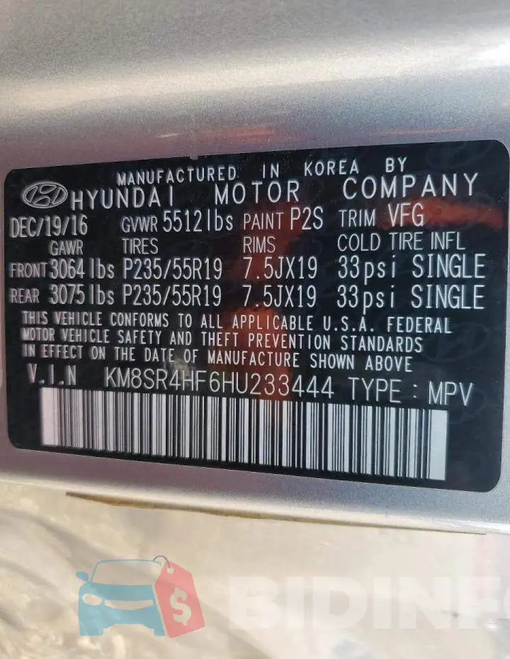 KM8SR4HF6HU233444 Photo# 13