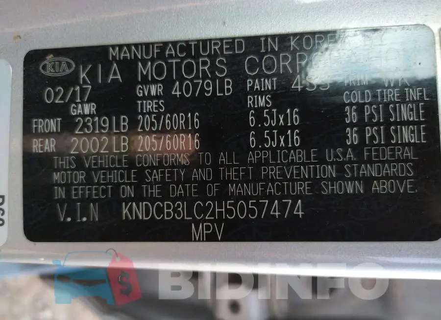 KNDCB3LC2H5057474 Photo# 12