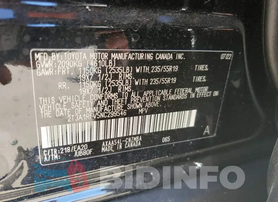 2T3A1RFV5NC299546 Photo# 12