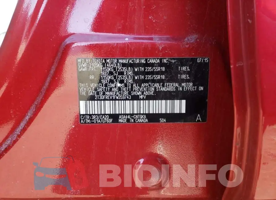 2T3DFREV1FW359743 Photo# 13