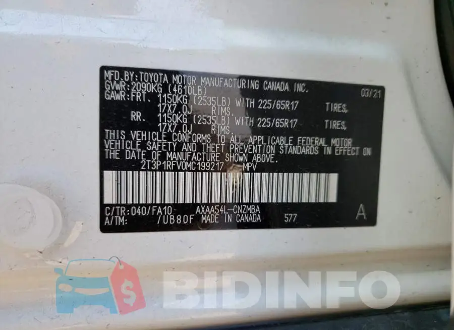 2T3P1RFV0MC199217 Photo# 10
