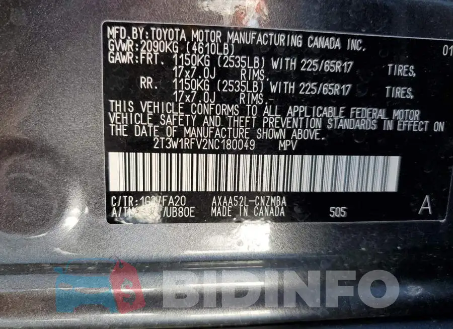 2T3W1RFV2NC180049 Photo# 10
