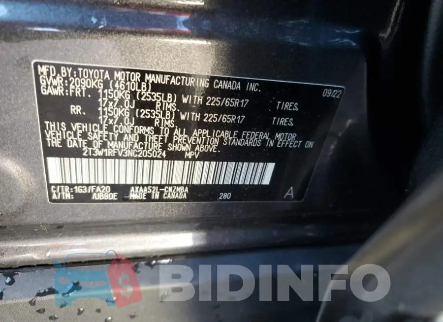 2T3W1RFV3NC205024 Photo# 14