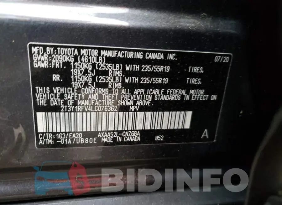 2T3Y1RFV4LC076362 Photo# 13
