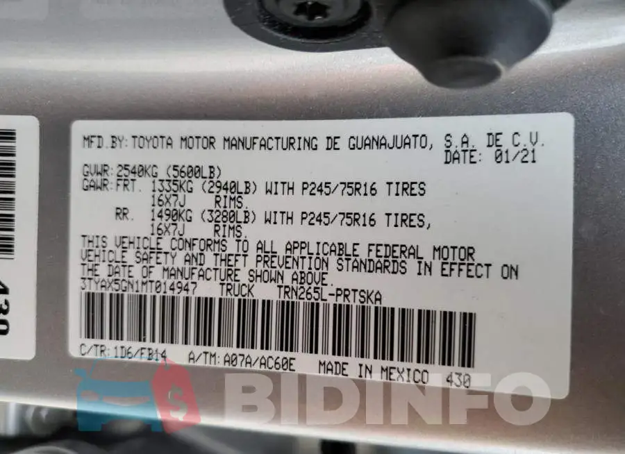 3TYAX5GN1MT014947 Photo# 12