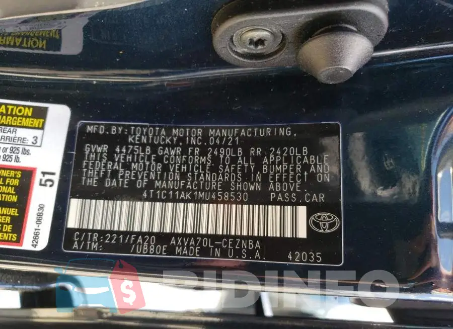 4T1C11AK1MU458530 Photo# 10