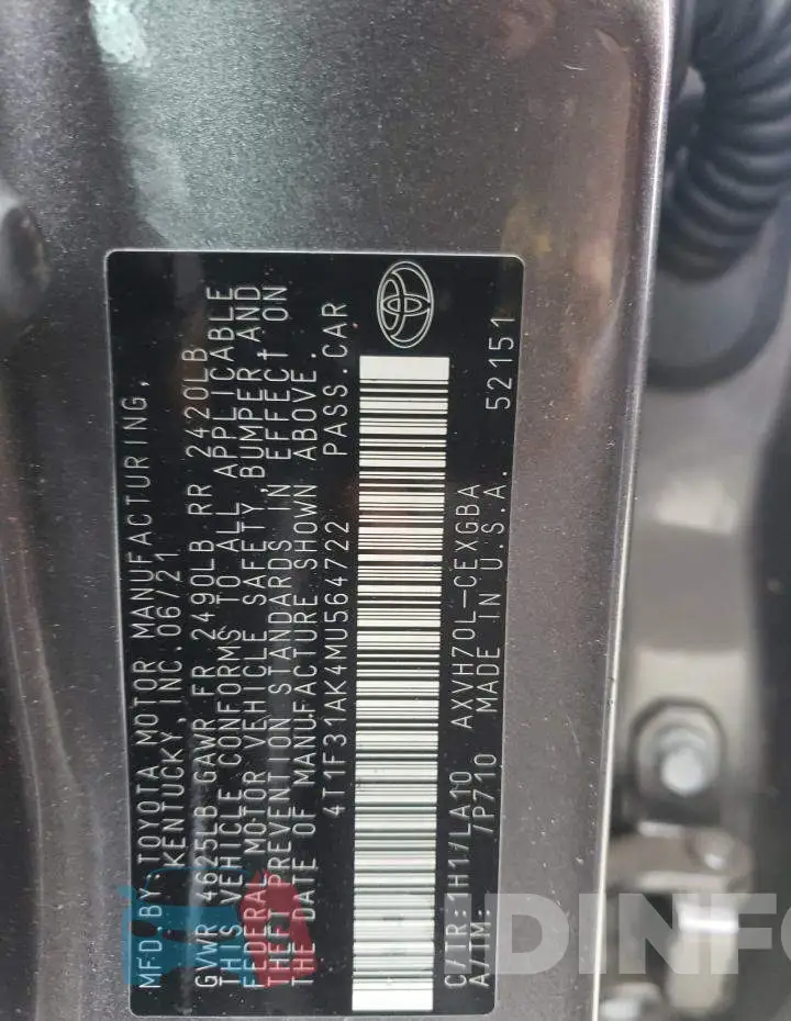 4T1F31AK4MU564722 Photo# 12