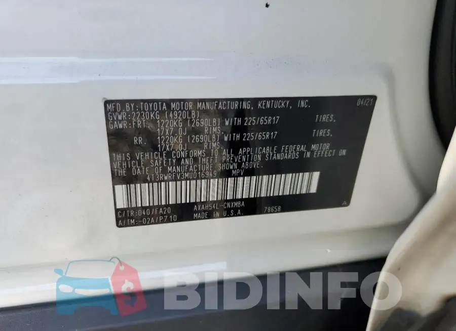 4T3RWRFV3MU016949 Photo# 10