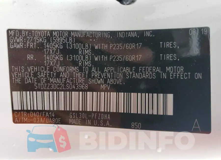 5TDZZ3DC2LS043968 Photo# 13