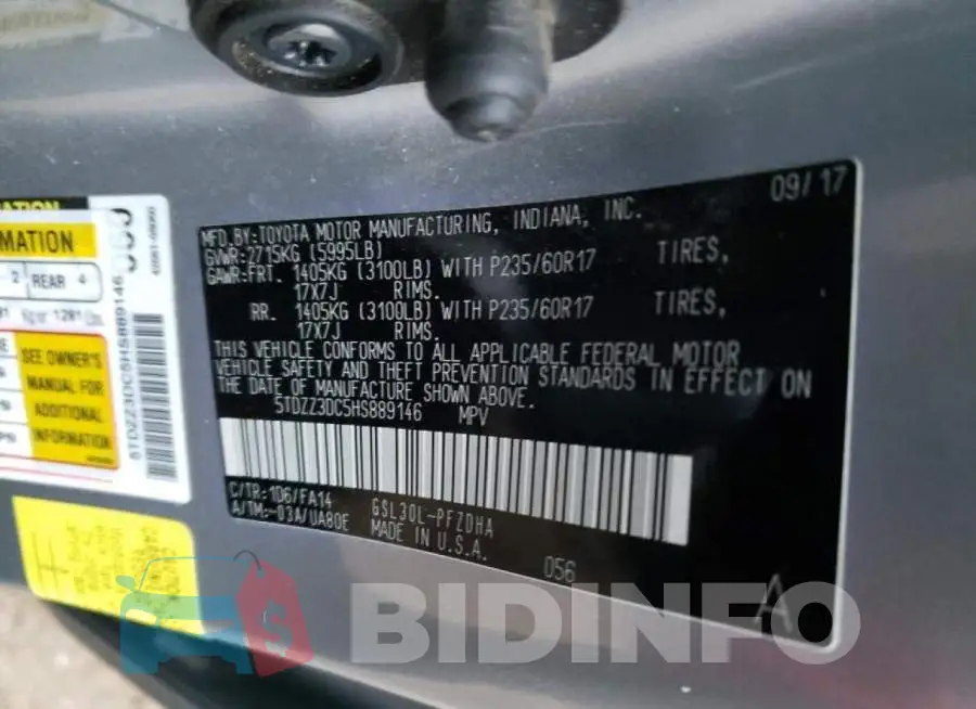 5TDZZ3DC5HS889146 Photo# 14