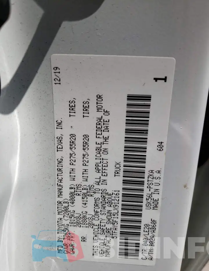5TFAY5F15LX912161 Photo# 10