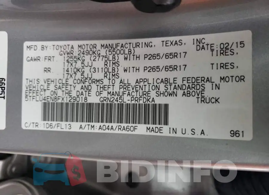 5TFLU4EN8FX129018 Photo# 12