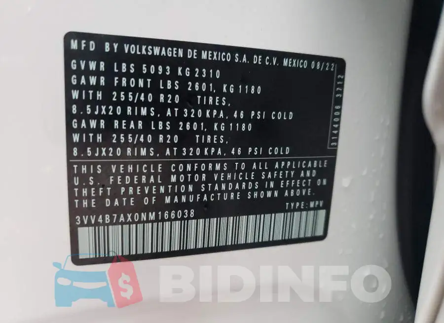 3VV4B7AX0NM166038 Photo# 13