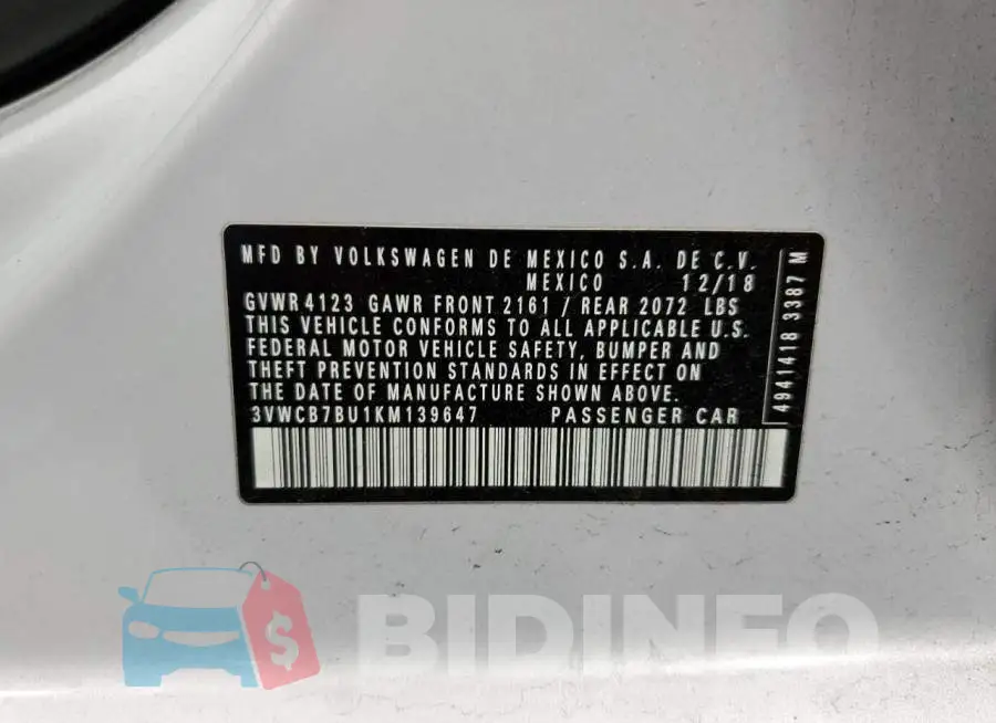 3VWCB7BU1KM139647 Photo# 12