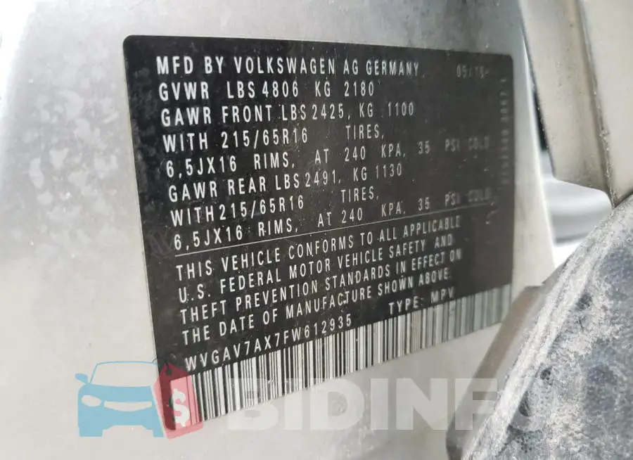 WVGAV7AX7FW612935 Photo# 13
