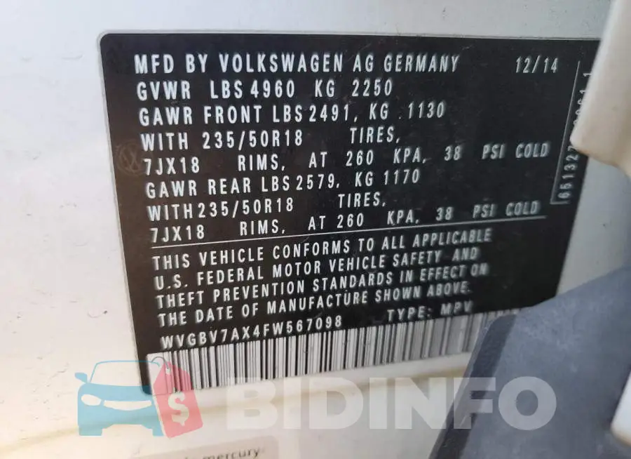 WVGBV7AX4FW567098 Photo# 10