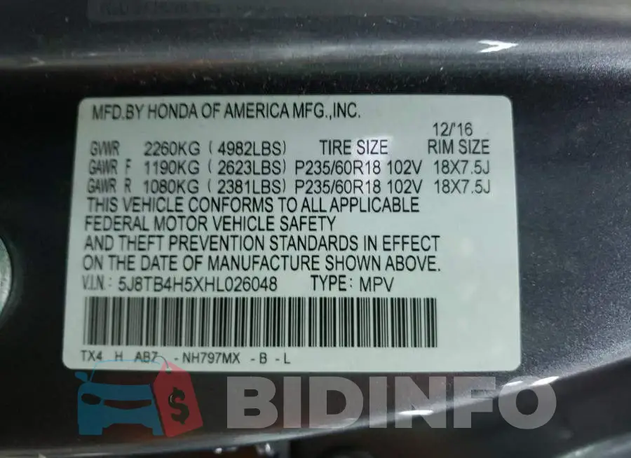 5J8TB4H5XHL026048 Photo# 13