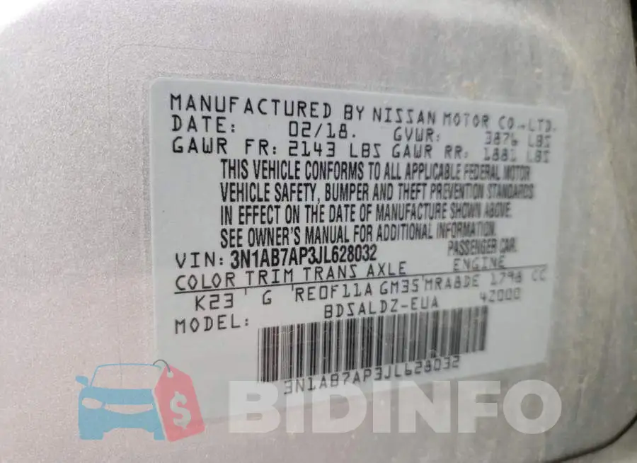 3N1AB7AP3JL628032 Photo# 10