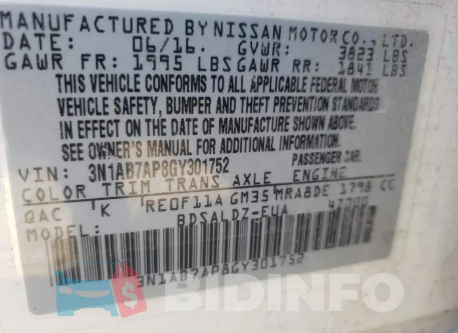 3N1AB7AP8GY301752 Photo# 10