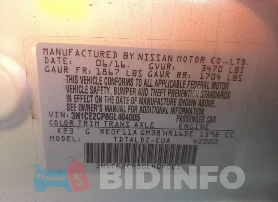 3N1CE2CP8GL404005 Photo# 12