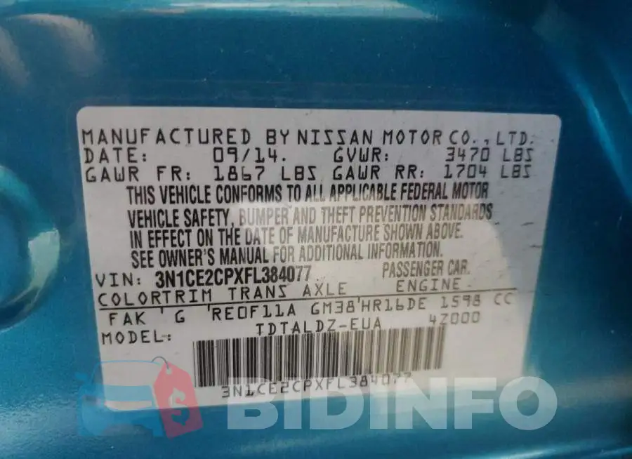 3N1CE2CPXFL384077 Photo# 12