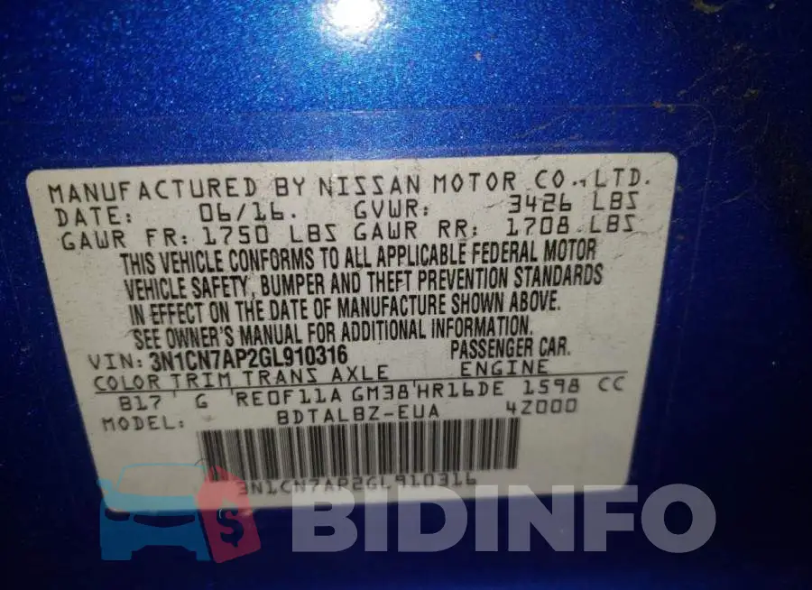 3N1CN7AP2GL910316 Photo# 12