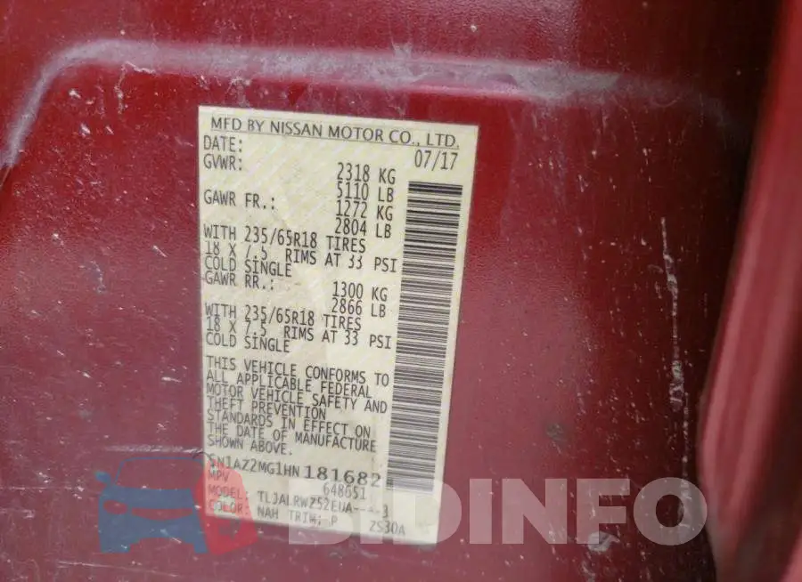 5N1AZ2MG1HN181682 Photo# 10
