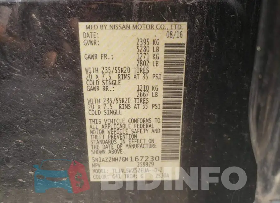 5N1AZ2MH7GN167230 Photo# 10