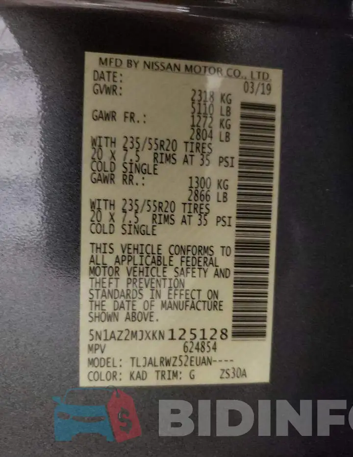 5N1AZ2MJXKN125128 Photo# 13