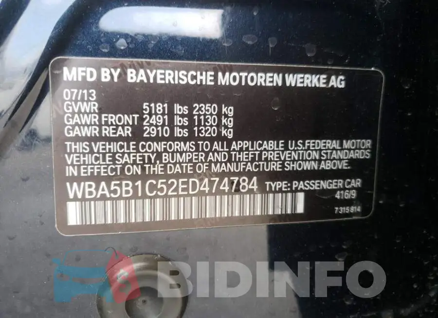 WBA5B1C52ED474784 Photo# 12