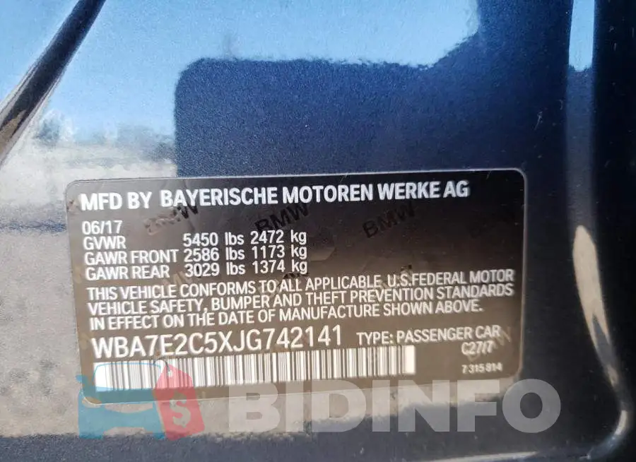 WBA7E2C5XJG742141 Photo# 12