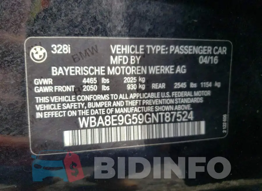 WBA8E9G59GNT87524 Photo# 10