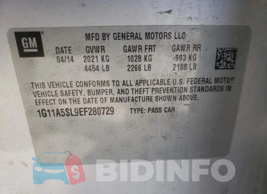 1G11A5SL9EF280729 Photo# 12