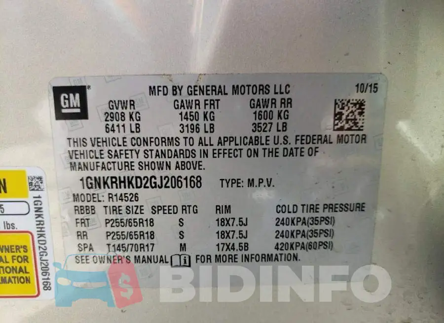 1GNKRHKD2GJ206168 Photo# 10