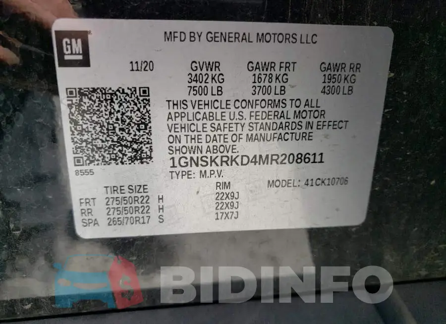 1GNSKRKD4MR208611 Photo# 10