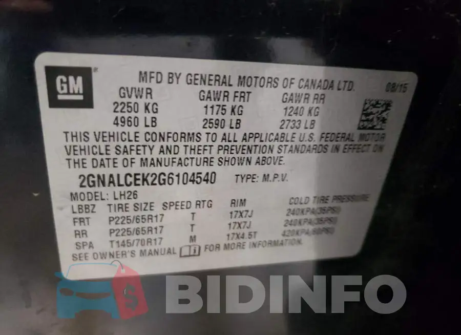 2GNALCEK2G6104540 Photo# 12
