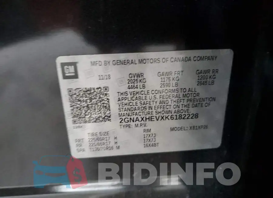 2GNAXHEVXK6182228 Photo# 13